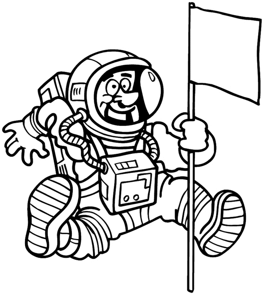 Cartoon astronaut on moon with flag vinyl sticker. Customize on line.      Aeroplanes And Space Travel 002-0115  